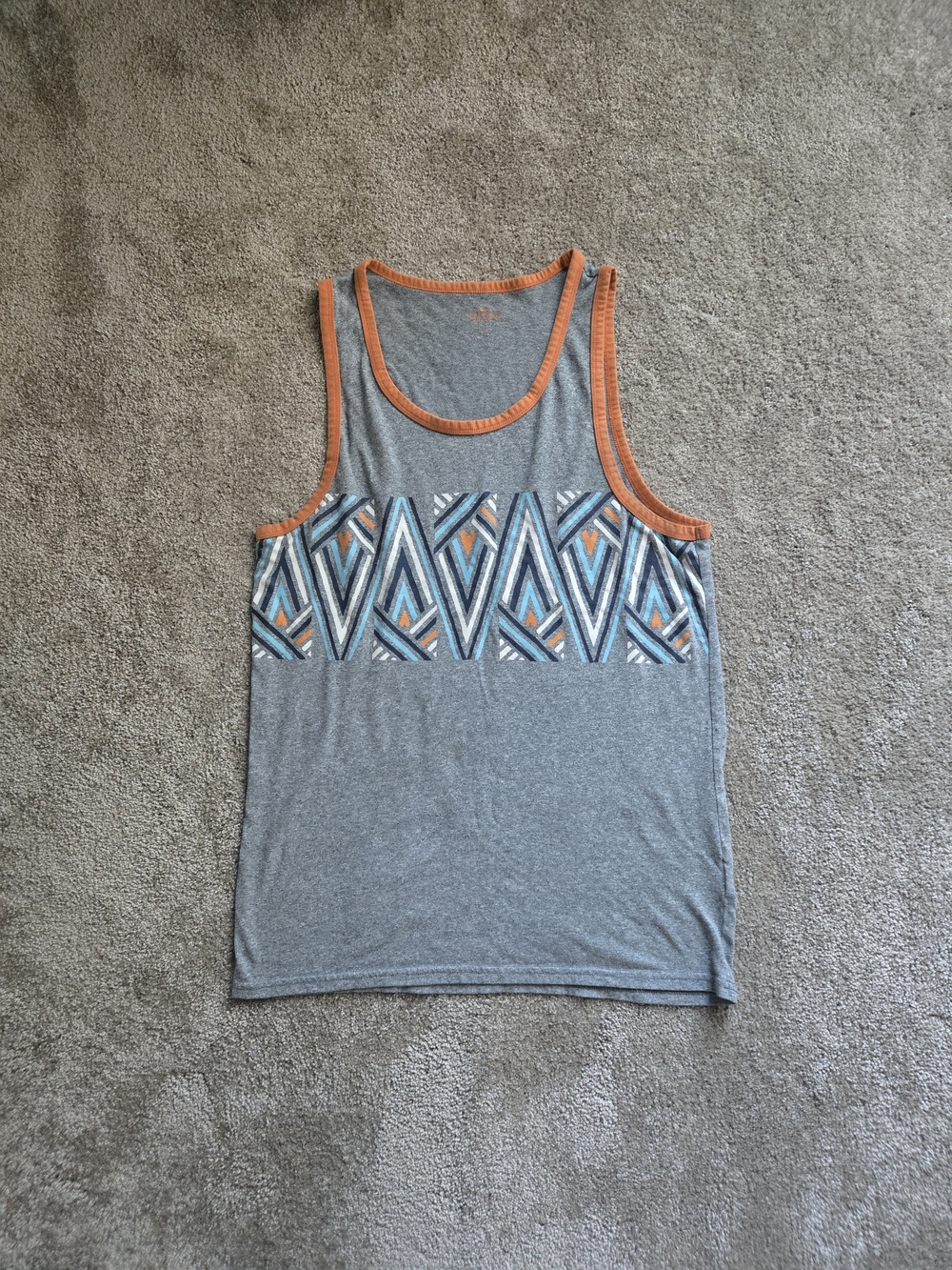 Hollister Gray Tank with Orange Trim and Blue Geometric Panel